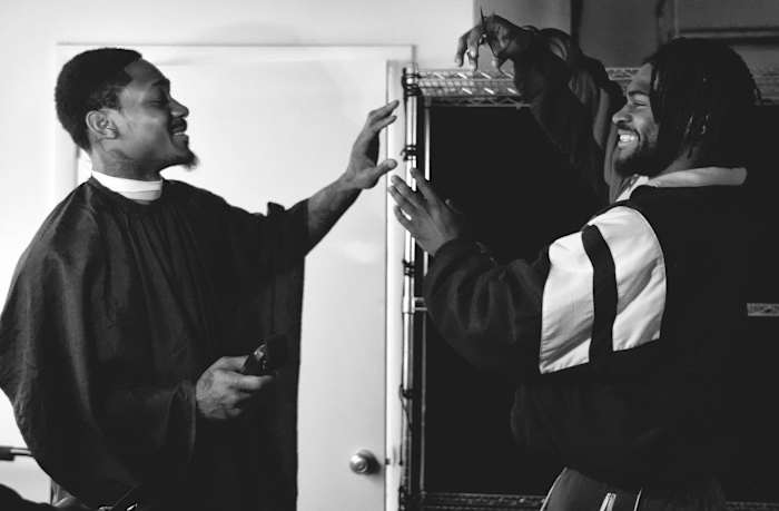 Stefon and Trevon Diggs threaten each other with barber equipment